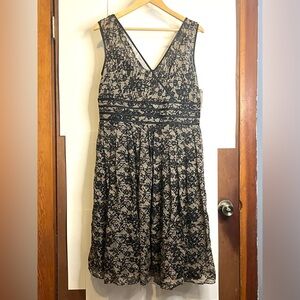 NWT Adrianna Papell Women’s Size 16 Black & Tan Lace Print Sleeveless Silk Dress